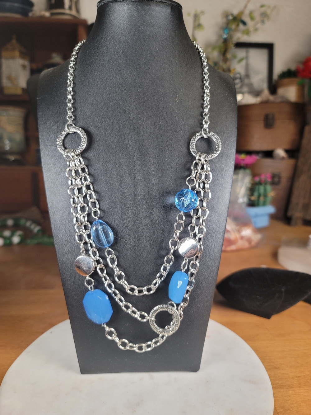 paparazzi Silver Chain Layered Necklace with Blue Beads
